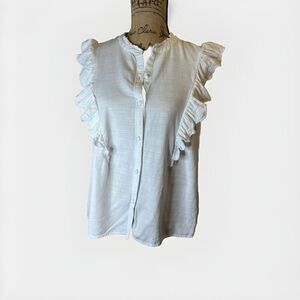 Lauren Conrad Classic Summer White Ruffle Cotton‎ Blend Tank Size L